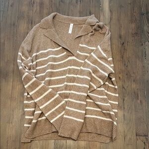 Cozy Striped V-Neck Sweater - Brown & Cream